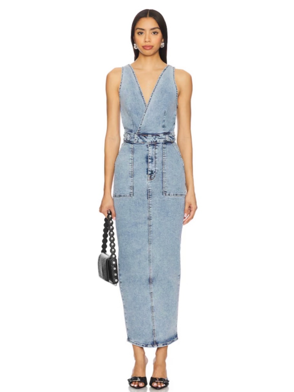 GOOD AMERICAN Fit For Success V-neck Maxi Dress in Indigo780
